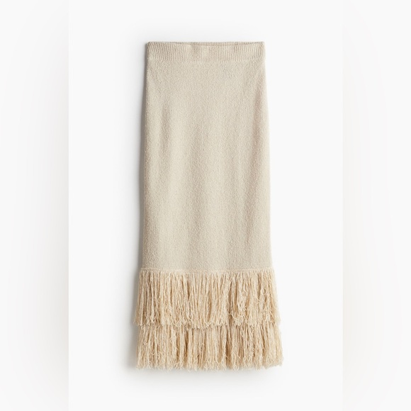 nwt H&M Edition Fringe Trim Bouclé Maxi Skirt Light Beige Size S Small - Picture 1 of 7